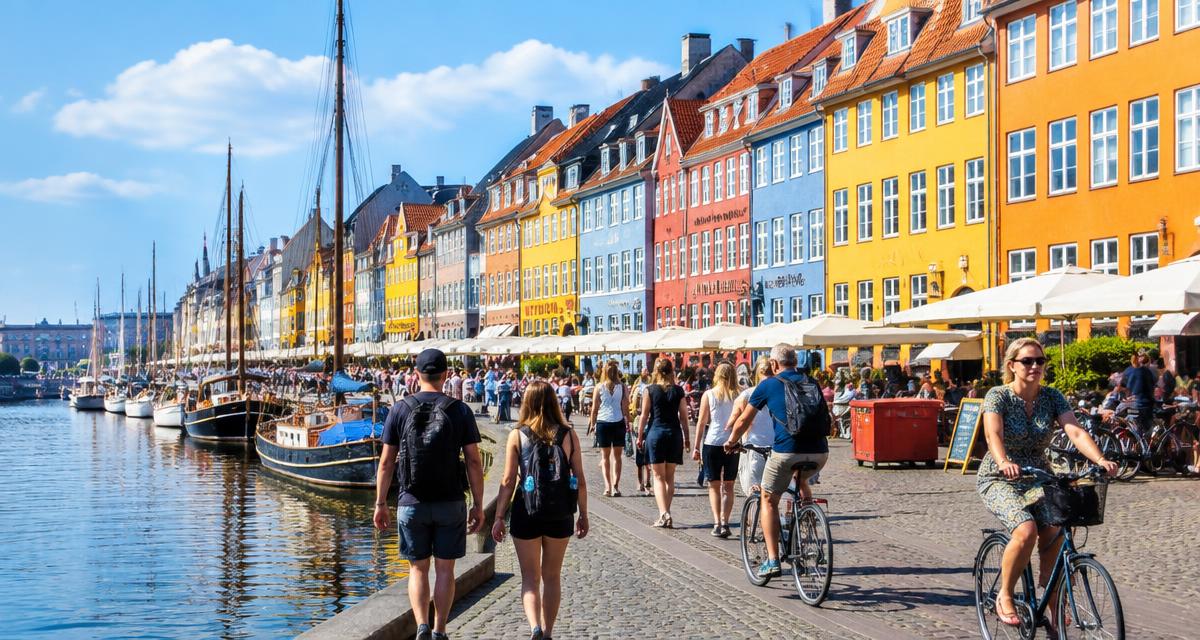 Travelers exploring a street in Copenhagen, Denmark