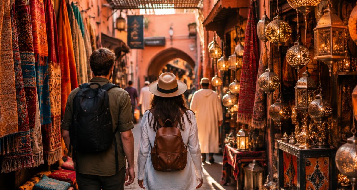 Travelers exploring a street in Marrakech, Morocco